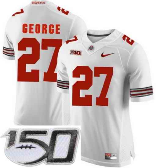Ohio State Buckeyes 27 Eddie George White College Football Stitched 150th Anniversary Patch Jersey